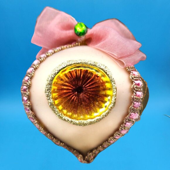 Indent Glass Teardrop Ornaments Gold Harlequin Pattern Tulle Ribbon Pink Trim 2 - Picture 7 of 10